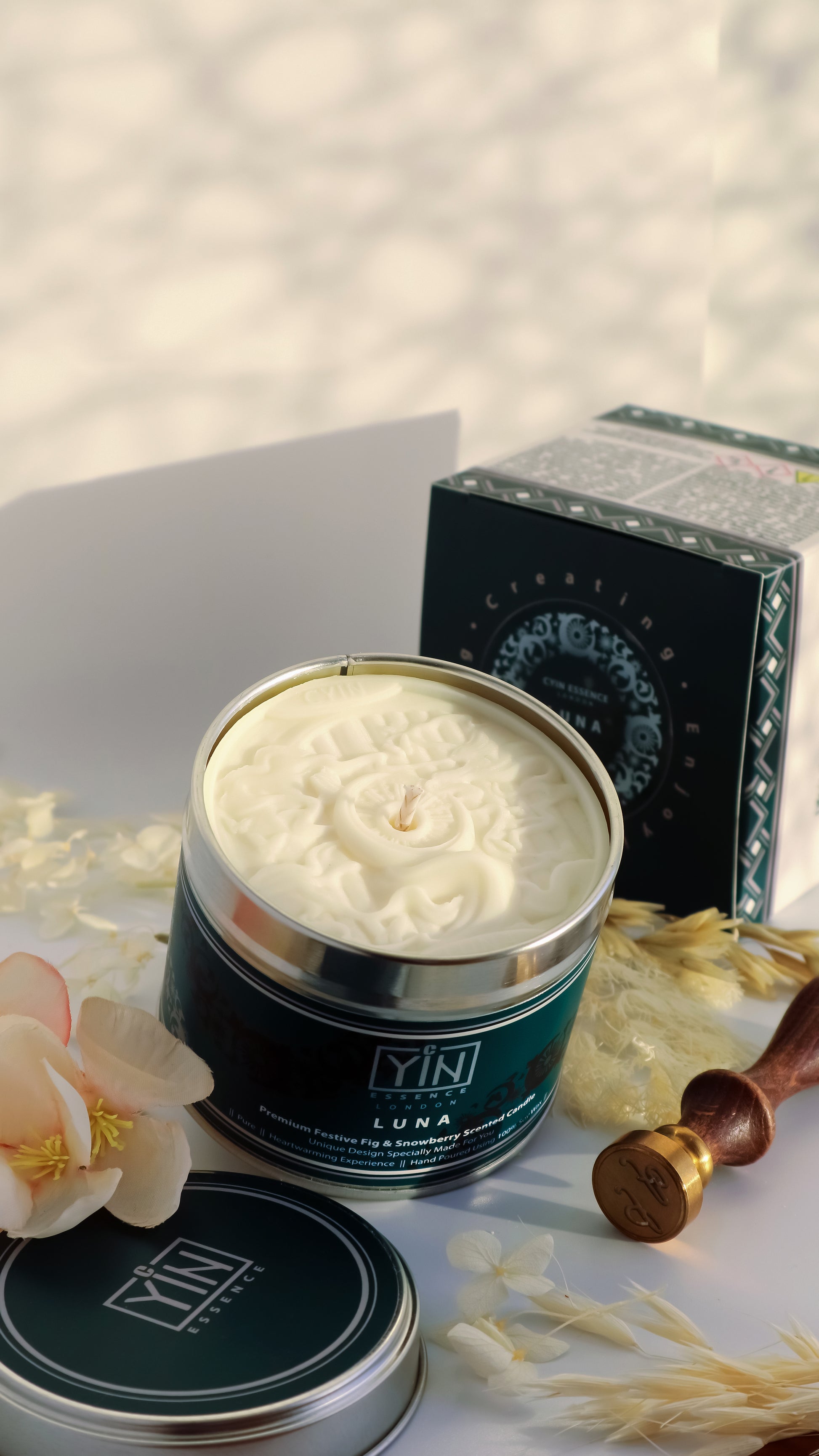 Premium Festive Fig and Snowberry Scented Soy Wax Candle with a 3D design. 